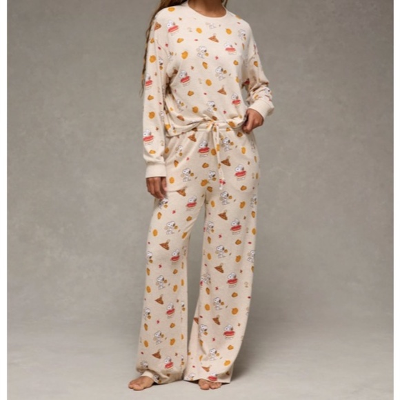 New American Eagle AE x Peanut Snoopy Plush Pajama PJ Set Size L + Socks - Picture 5 of 7
